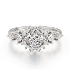 Sparkling Princess Cut Vintage Halo Cluster Moissanite Engagement Ring