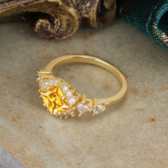 Sparkling Princess Cut Vintage Halo Cluster Citrine Engagement Ring