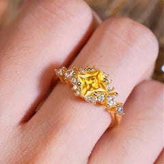 Sparkling Princess Cut Vintage Halo Cluster Citrine Engagement Ring