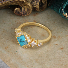 Sparkling Princess Cut Vintage Halo Cluster Turquoise Engagement Ring