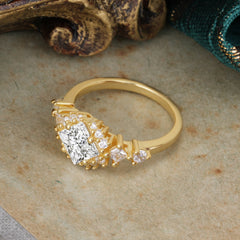 Sparkling Princess Cut Vintage Halo Cluster Lab Diamond Engagement Ring