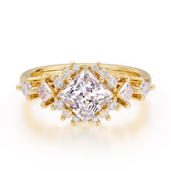Sparkling Princess Cut Vintage Halo Cluster Moissanite Engagement Ring