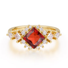 Sparkling Princess Cut Vintage Halo Cluster Garnet Engagement Ring