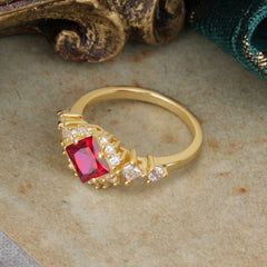 Sparkling Princess Cut Vintage Halo Cluster Ruby Engagement Ring