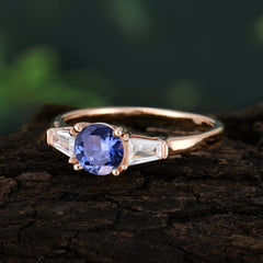 Round Cut Classic Tanzanite Engagement Ring Three Stone Wedding Ring