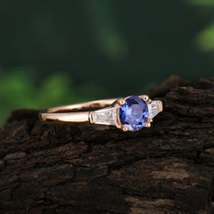 Round Cut Classic Tanzanite Engagement Ring Three Stone Wedding Ring