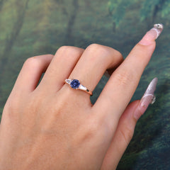 Round Cut Classic Tanzanite Engagement Ring Three Stone Wedding Ring