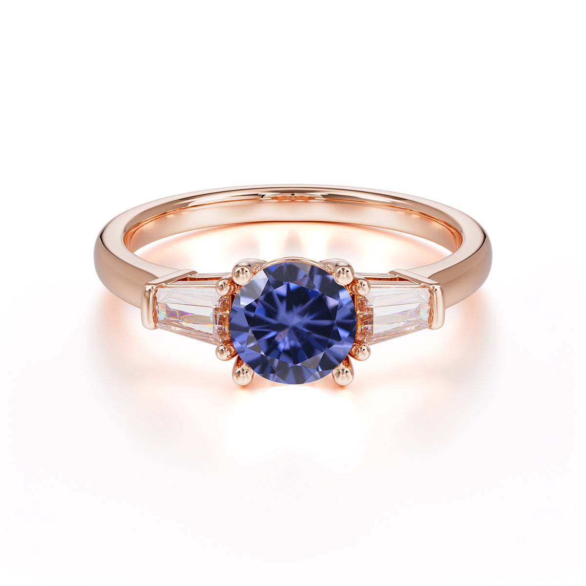 Round Cut Classic Tanzanite Engagement Ring Three Stone Wedding Ring