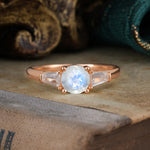 Round Cut Classic Natural Moonstone Engagement Ring Three Stone Engagement Ring - Romalar Jewelry