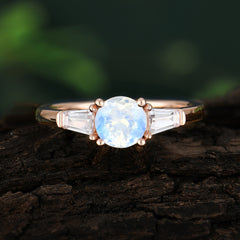 Round Cut Classic Moonstone Engagement Ring Three Stone Wedding Ring
