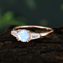 Round Cut Classic Moonstone Engagement Ring Three Stone Wedding Ring