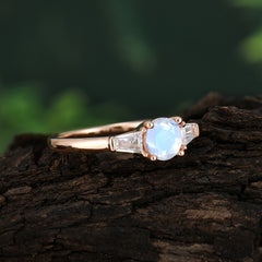 Round Cut Classic Moonstone Engagement Ring Three Stone Wedding Ring