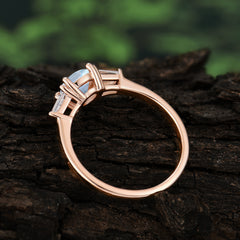 Round Cut Classic Moonstone Engagement Ring Three Stone Wedding Ring