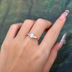 Round Cut Classic Moonstone Engagement Ring Three Stone Wedding Ring