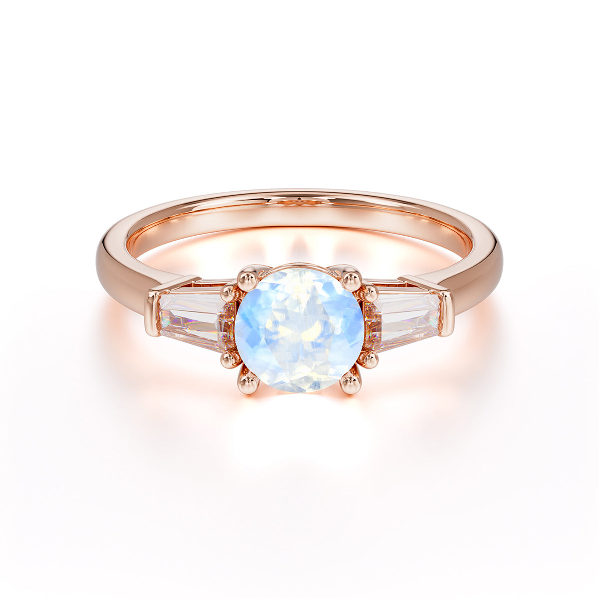 Round Cut Classic Moonstone Engagement Ring Three Stone Wedding Ring