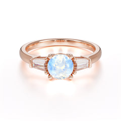 Round Cut Classic Moonstone Engagement Ring Three Stone Wedding Ring