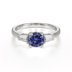 Round Cut Classic Tanzanite Engagement Ring Three Stone Wedding Ring