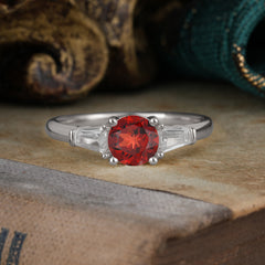 Round Cut Classic Garnet Engagement Ring Three Stone Wedding Ring