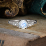 Round Cut Classic Natural Moonstone Engagement Ring Three Stone Engagement Ring - Romalar Jewelry