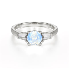 Round Cut Classic Moonstone Engagement Ring Three Stone Wedding Ring