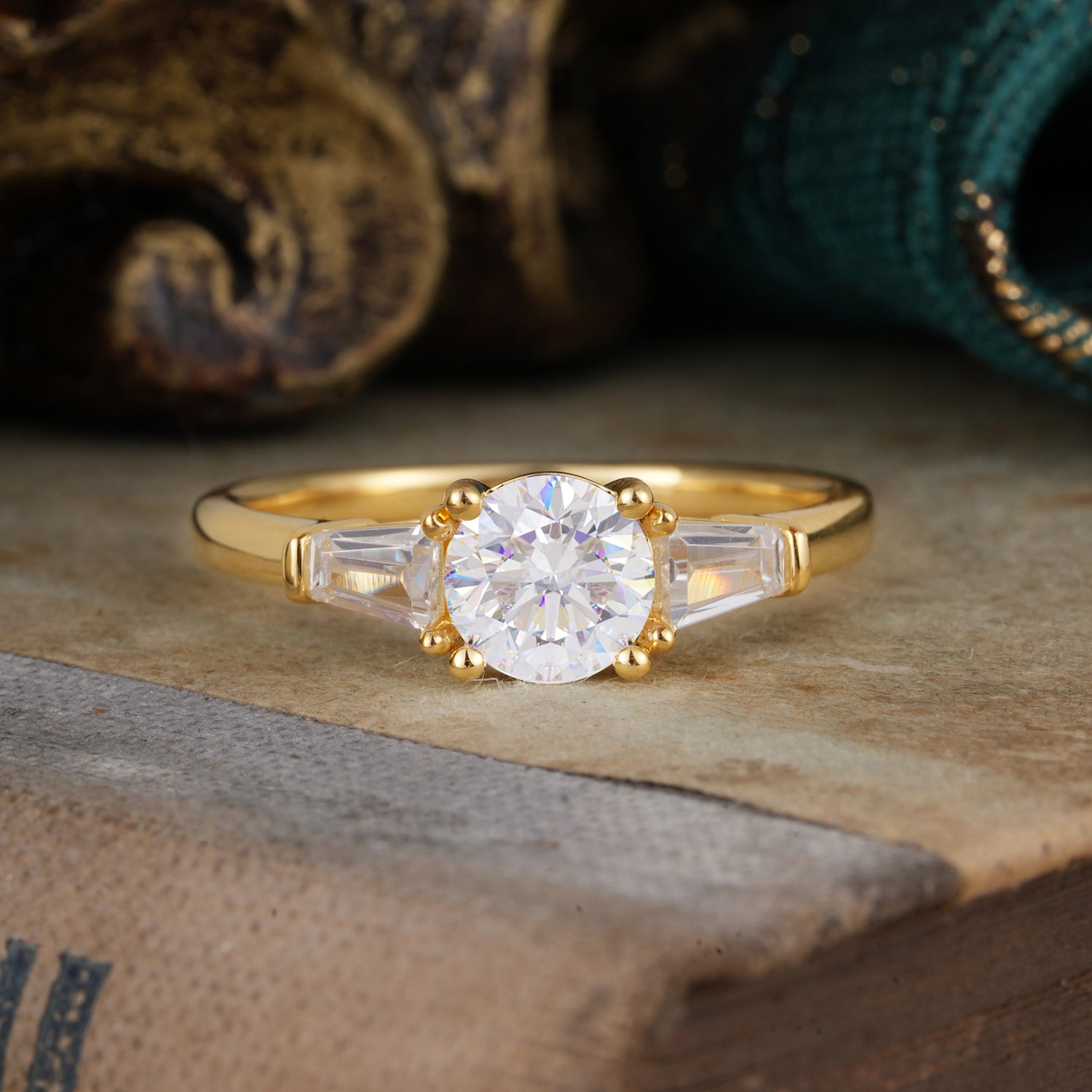 Round Cut Classic Three Stone Moissanite Engagement Ring
