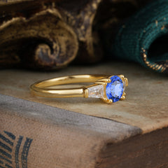 Round Cut Classic Sapphire Engagement Ring Three Stone Wedding Ring