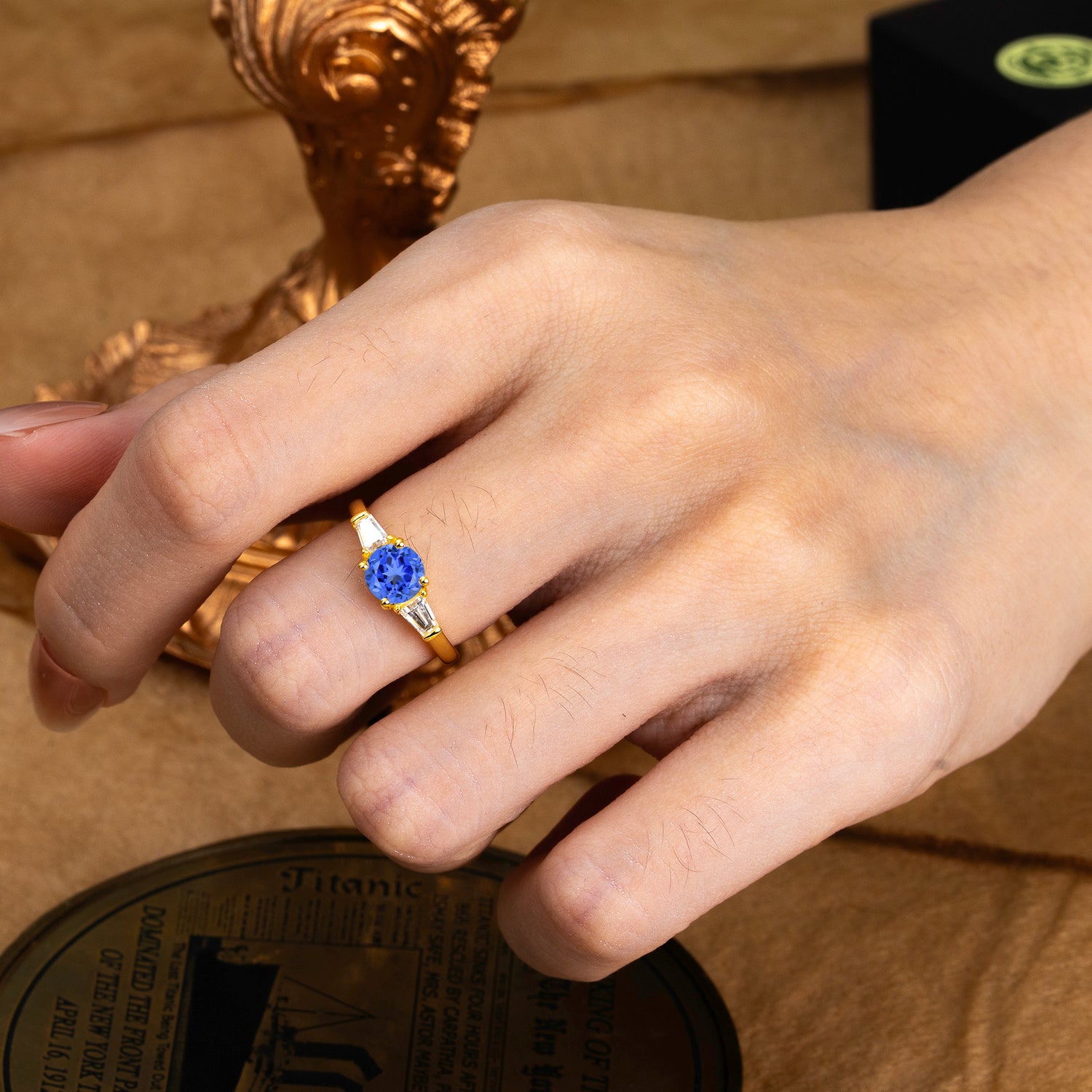 Round Cut Classic Sapphire Engagement Ring Three Stone Engagement Ring - Romalar Jewelry