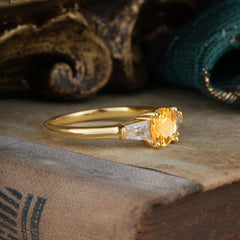 Round Cut Classic Citrine Engagement Ring Three Stone Wedding Ring