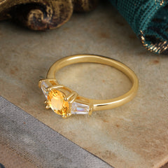 Round Cut Classic Citrine Engagement Ring Three Stone Wedding Ring