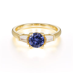 Round Cut Classic Tanzanite Engagement Ring Three Stone Wedding Ring