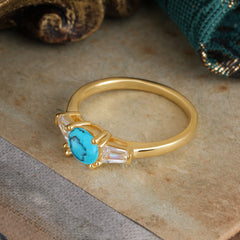 Round Cut Classic Turquoise Engagement Ring Three Stone Wedding Ring