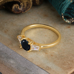 Round Cut Classic Black Onyx Engagement Ring Three Stone Wedding Ring