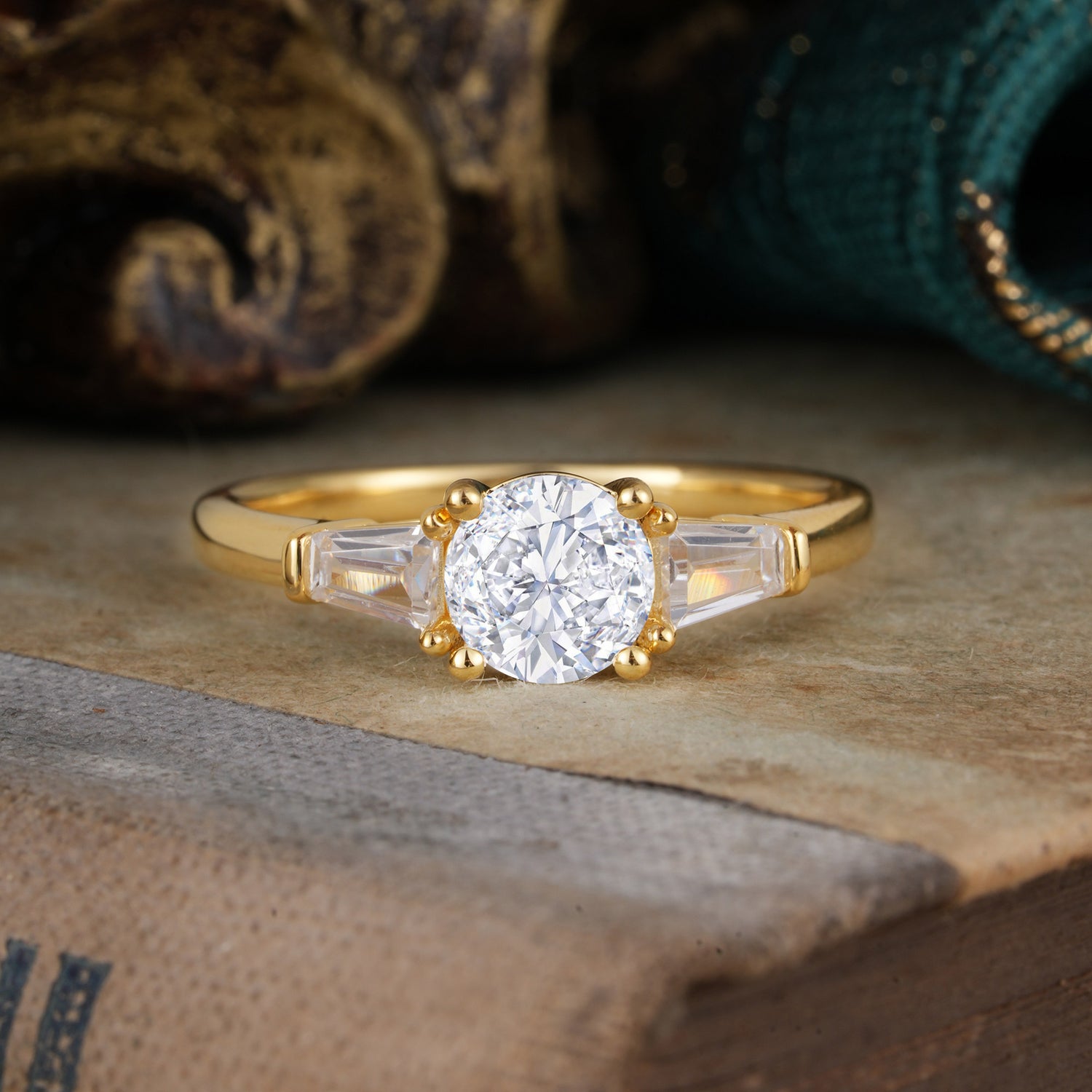 Round Cut Classic Lab Diamond Engagement Ring Three Stone Engagement Ring