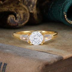 Round Cut Classic Lab Diamond Engagement Ring Three Stone Wedding Ring