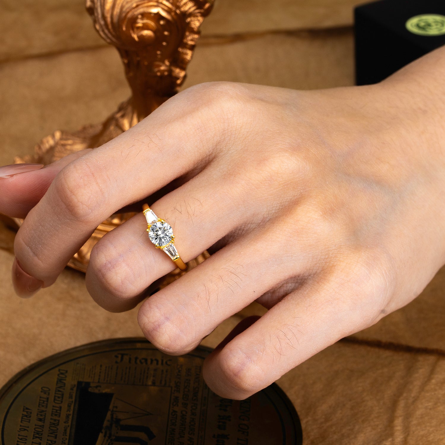 Round Cut Classic Lab Diamond Engagement Ring Three Stone Engagement Ring