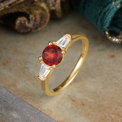 Round Cut Classic Garnet Engagement Ring Three Stone Wedding Ring