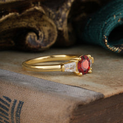 Round Cut Classic Garnet Engagement Ring Three Stone Wedding Ring