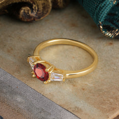Round Cut Classic Garnet Engagement Ring Three Stone Wedding Ring