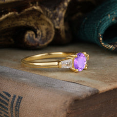Round Cut Classic Amethyst Engagement Ring Three Stone Wedding Ring