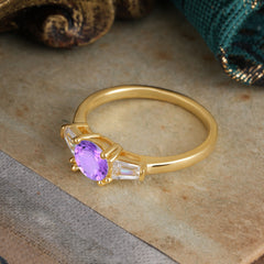 Round Cut Classic Amethyst Engagement Ring Three Stone Wedding Ring