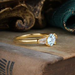 Round Cut Classic Aquamarine Engagement Ring Three Stone Wedding Ring