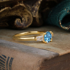 Round Cut Classic Aquamarine Engagement Ring Three Stone Wedding Ring