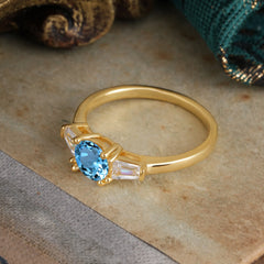 Round Cut Classic Aquamarine Engagement Ring Three Stone Wedding Ring