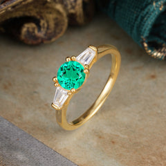 Round Cut Classic Emerald Engagement Ring Three Stone Wedding Ring