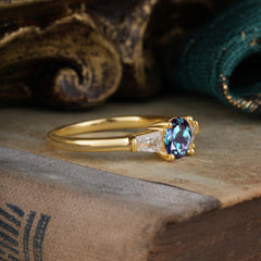 Round Cut Classic Alexandrite Engagement Ring Three Stone Wedding Ring