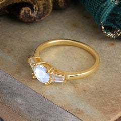 Round Cut Classic Natural Moonstone Engagement Ring Three Stone Wedding Ring