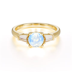 Round Cut Classic Moonstone Engagement Ring Three Stone Wedding Ring