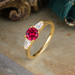 Round Cut Classic Ruby Engagement Ring Three Stone Wedding Ring
