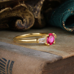 Round Cut Classic Ruby Engagement Ring Three Stone Wedding Ring