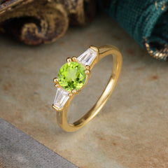 Round Cut Classic Peridot Engagement Ring Three Stone Wedding Ring